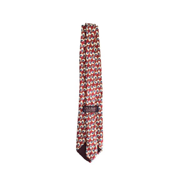 Jos. A. Bank Red Geometric Silk Tie 100% Silk Classic Business Formal Accessory - Picture 2 of 2